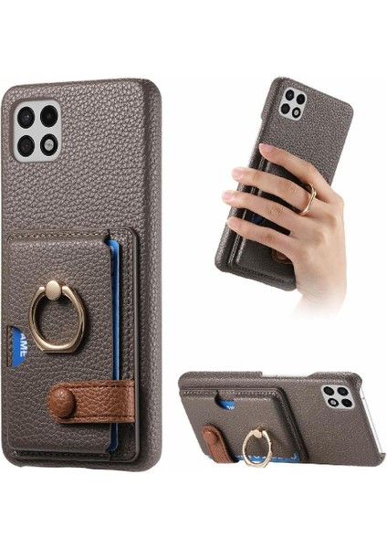 Samsung Galaxy A22 5g Kart Yuvaları Premium Dokulu Deri Yüzük (Yurt Dışından)