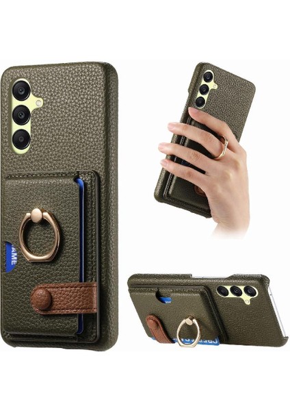 Samsung Galaxy A25 Premium Dokulu Deri Yüzük Standı Kart Yuvaları Için Kılıf (Yurt Dışından)