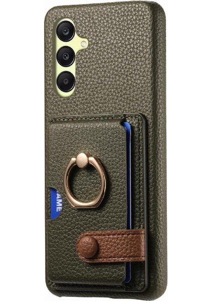 Samsung Galaxy A25 Premium Dokulu Deri Yüzük Standı Kart Yuvaları Için Kılıf (Yurt Dışından)