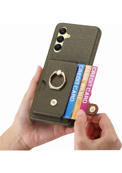 Samsung Galaxy A25 Premium Dokulu Deri Yüzük Standı Kart Yuvaları Için Kılıf (Yurt Dışından)