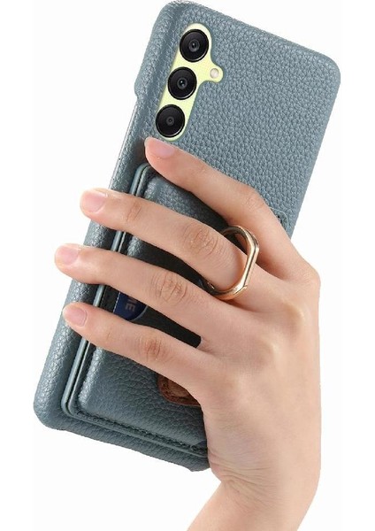 Samsung Galaxy A25 Premium Dokulu Deri Yüzük Standı Kart Yuvaları Için Kılıf (Yurt Dışından)