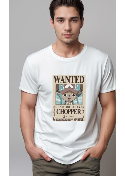 One Piece Eski Wanted Chopper Baskılı Unisex Tshirt