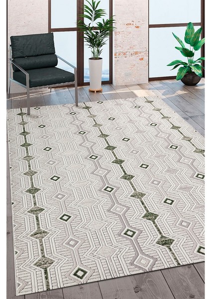 Nova Krem Yeşil Yumuşak Doku Salon Oturma Odası Mutfak Çocuk Odası Halısı