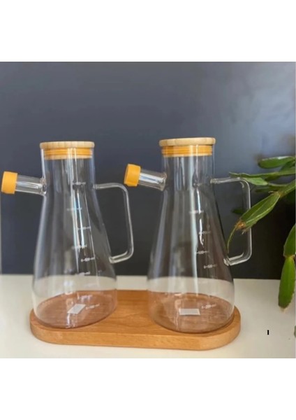 Bambu Yağdanlık Standı Doğal Ahşap 2 Bölmeli Yağdanlık Altı