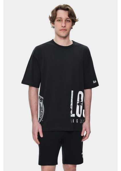 Ignıso Siyah Bisiklet Yaka Baskılı Oversize Erkek Tshirt fırsatları