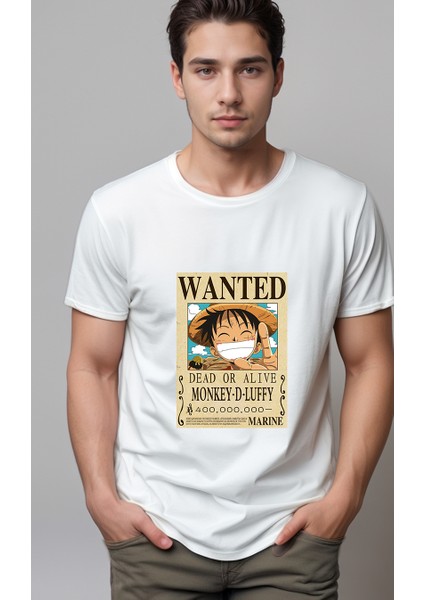 One Piece Wanted Luffy Baskılı Unisex Tshirt