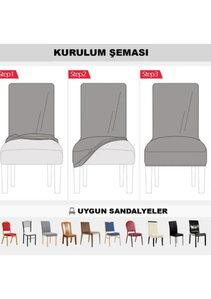 Bambu Kareli Kumaş Esnek Lastikli Sandalye Kılıfı Örtüsü Likralı 6 Adet