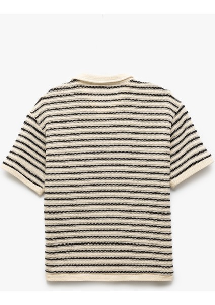 Oversize Ajurlu Kısa Kollu Pamuklu Triko Polo Yaka Tişört