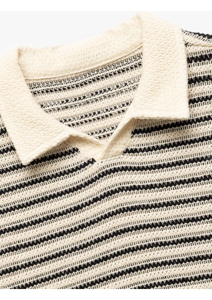 Oversize Ajurlu Kısa Kollu Pamuklu Triko Polo Yaka Tişört