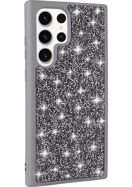 Galaxy S25 Ultra Kılıf Parlak Taşlı Tasarım Klcr Pırlanta Kapak - Beyaz