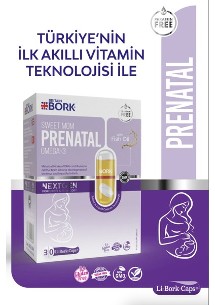 Prenatal 30 Likit Kapsül Omega3 Biotin Iyot Methyl Folat İçeren Vitamin