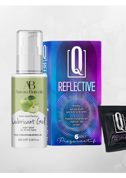 Yeşil Elma Aromalı Jel 100 ml + Q Reflective 6'lı Kondom Hediyeli