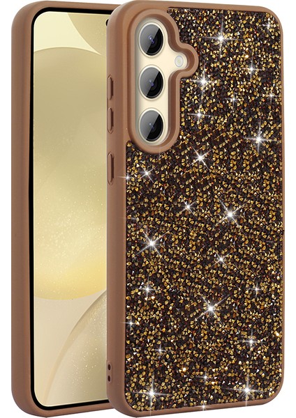 Galaxy S24 Fe Kılıf Parlak Taşlı Tasarım Klcr Pırlanta Kapak - Gold