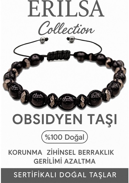 Sertifikalı Makrome Terahertz ve Obsidyen Bileklik – Koruma ve Topraklama