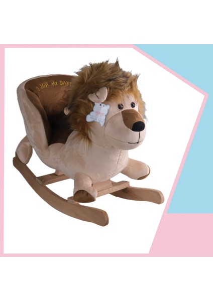 Sallanan Doldurulmuş Aslan Peluş Rocker 60 cm Kahverengi-Krem Yktsn