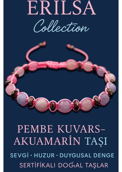 Sertifikalı Makrome Akuamarin ve Pembe Kuvars Bileklik – Sevgi ve Şifa Enerjisi