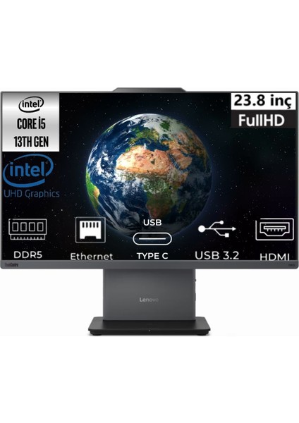 Thinkcentre Neo 50A Gen5 I5-13420H 12SC000QTR-11 16GB 2tb UHD Graphics Freedos 23.8" Full Hd All In One Pc