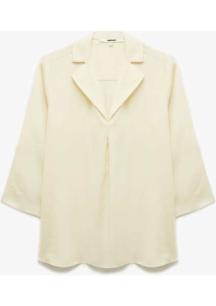 Kaçık Yaka 3/4 Kollu Aerobin Kumaş Saten Bluz