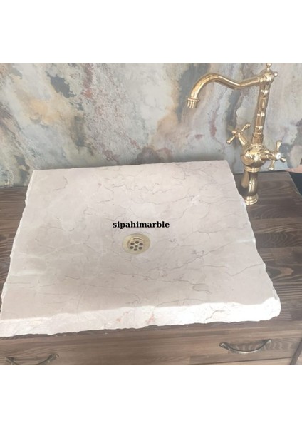 Bej Mermer Kare Tasarım Lavabo