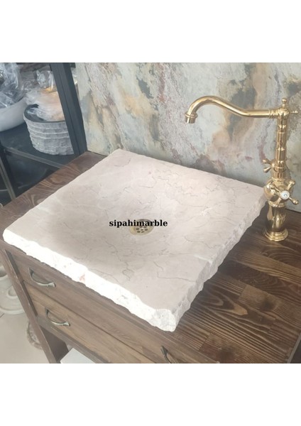 Bej Mermer Kare Tasarım Lavabo modelleri