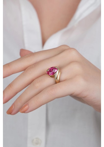 14 Ayar Altın Pembe Taşlı Yüzük 891