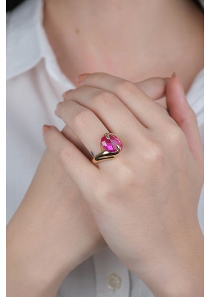 14 Ayar Altın Pembe Taşlı Yüzük 891 modelleri