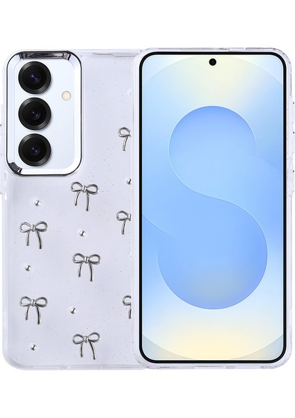 Galaxy S24 Plus Kılıf Airbag Tasarımlı Simli Şeffaf Klcr Kutup Kapak - Kiraz