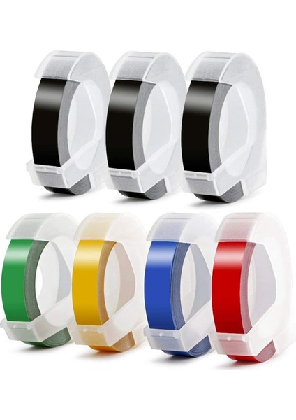 Motex E101 Etiket Makineleri Için 7 Rulo 9mm 3D Kabartma Pvc Etiket Bantları (Yurt Dışından)