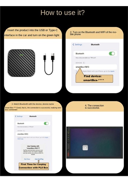 2'si 1 Arada Kablosuz Adaptör Kabloluyu Carplay Kablosuz Kutusuna Dönüştürün (Yurt Dışından)