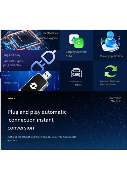USB 2'si 1 Arada Kablosuz Carplay Android Adaptörü Kablosuz Adaptör (Yurt Dışından)