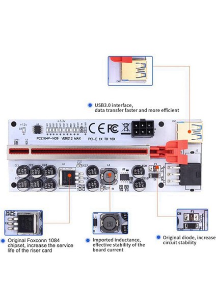 Ver 012 Max Express 1x 16X Genişletici Gpu Yükseltici Kart LED Çalışma Göstergesi (Yurt Dışından)