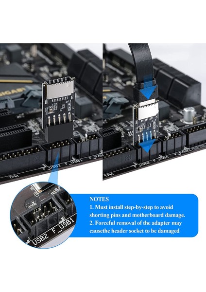 USB 2.0 Ön Panel Başlığı USB 9pin - USB 2.0 Tip-E (Yurt Dışından)