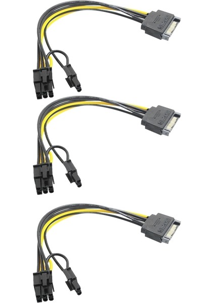 15PIN Sata Erkek - 8pin (6+2) Pcı-E Güç Kablosu Grafik Kartı Için (3 Adet) (Yurt Dışından)