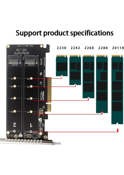 Pcı-Ex8 Çift Diskli Nvme M.2 Mkey Pcı-E Bölünmüş Kart (Yarım Yükseklikteki Kart) (Yurt Dışından)