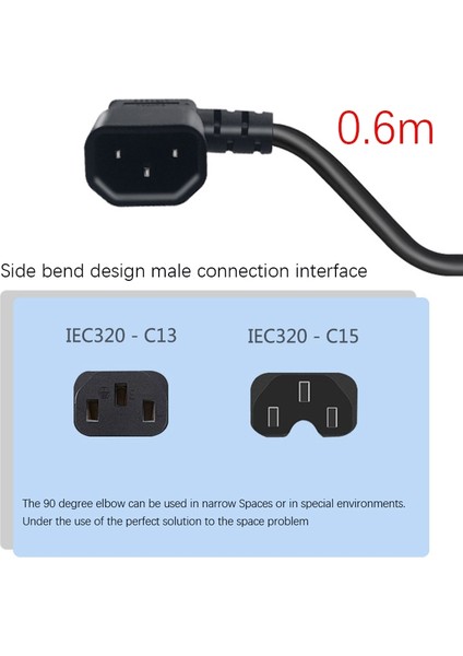 Dik Açı Iec 320 C14 Erkek - C13 Dişi Kablo, C14 - C13 (0,6 M) (Yurt Dışından)