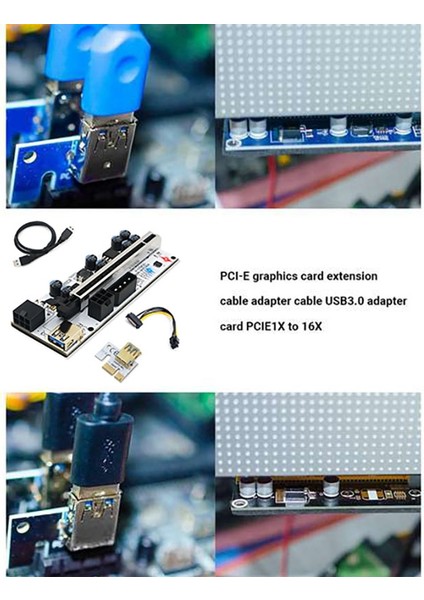 1 Adet Ver 010-X Pcıe Yükseltici 1x Ila 16X Grafik Genişletme Flaş Led'li (Yurt Dışından) modelleri