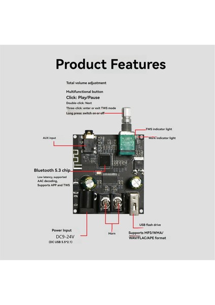 ZK-301B Bluetooth Amplifikatör Kartı Ses Güç Amplifikatörü Modülü (Yurt Dışından)
