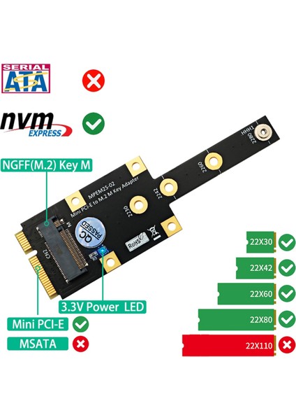 Mini Pcı-E - M.2 M Anahtar Adaptörü Mini Pcıexpress - Nvme SSD Dönüştürücü (Yurt Dışından)