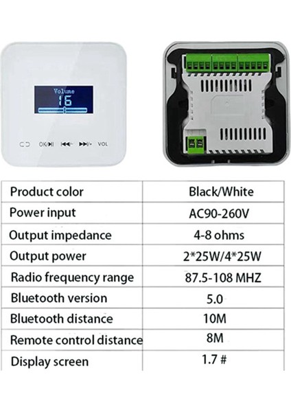 Duvara Monte Akıllı Ev Ses Kontrolü 20WX2CH Amplifikatör Ses (Siyah) (Yurt Dışından) modelleri