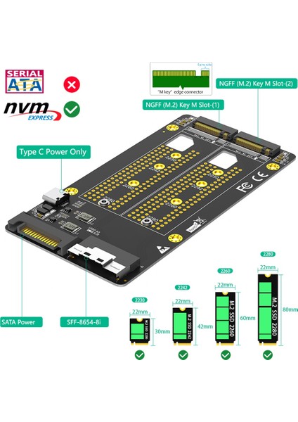 Çift 2x M.2 Nvme Ssd'den SFF-8654 8x Adaptörü (Yurt Dışından)