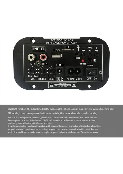 10IN Subwoofer Hoparlör Için 12V 24V Bluetooth Amplifikatör Kartı (Ab Fişi) (Yurt Dışından)