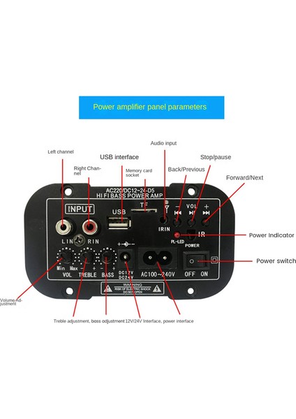 10IN Subwoofer Hoparlör Için 12V 24V Bluetooth Amplifikatör Kartı (Ab Fişi) (Yurt Dışından)