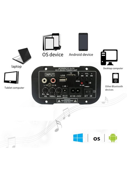 10IN Subwoofer Hoparlör Için 12V 24V Bluetooth Amplifikatör Kartı (Ab Fişi) (Yurt Dışından)
