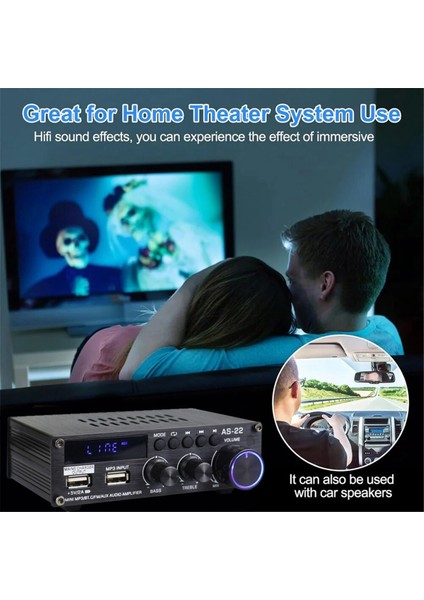AS22 Hifi Dijital Amplifikatör 30WX2 2.0 Kanal Bluetooth Abd Fişi (Yurt Dışından)
