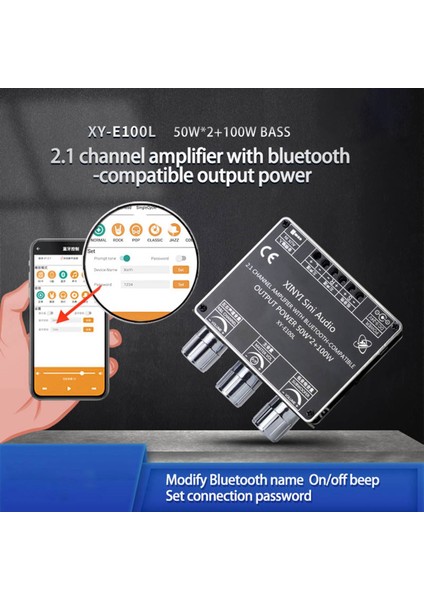 XY-E100L 2.1 Kanal Bluetooth Ses Amplifikatörü Modülü 50WX2+100W (Yurt Dışından)