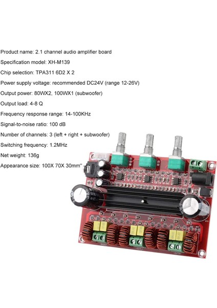TPA3116D2 2.1 Dijital Güç Amplifikatörü Kartı, 2X80W+100W(BAS) Ses (Yurt Dışından)