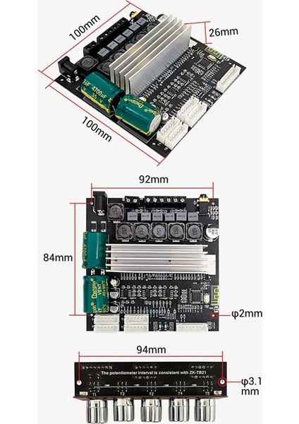ZK-TB22P 2.1 Kanal Bluetooth Ses Güç Amplifikatörü Kartı TPA3116D2 (Yurt Dışından)