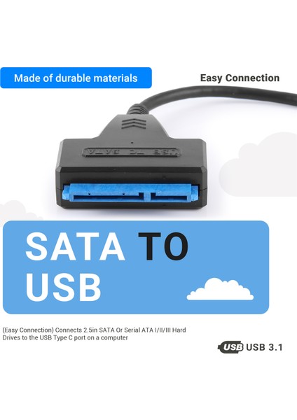 USB 3.1 Tip C (Thunderbolt 3 Uyumlu) - Sata Iıı 2.5in Adaptörü (Yurt Dışından)