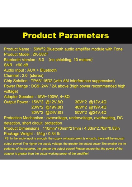 ZK-502T TPA3116D2 Bluetooth 5.0 Subwoofer Amplifikatör Kartı 2.0 Kanal (Yurt Dışından)
