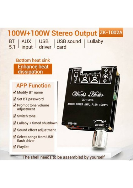 ZK-1002A Bluetooth 5.1 Dijital Ses Amplifikatörü Kartı 100W+100W Stereo (Yurt Dışından)